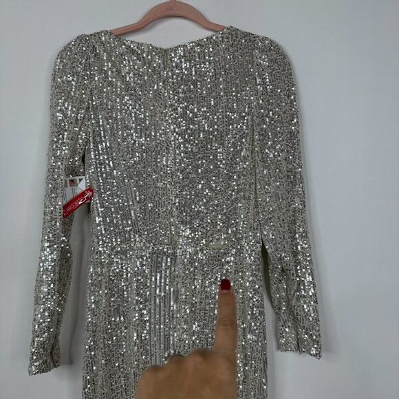 FLAWED - Mac Duggal Sequin Wrap Evening Gown Silver 8 #8490 - Picture 8 of 13